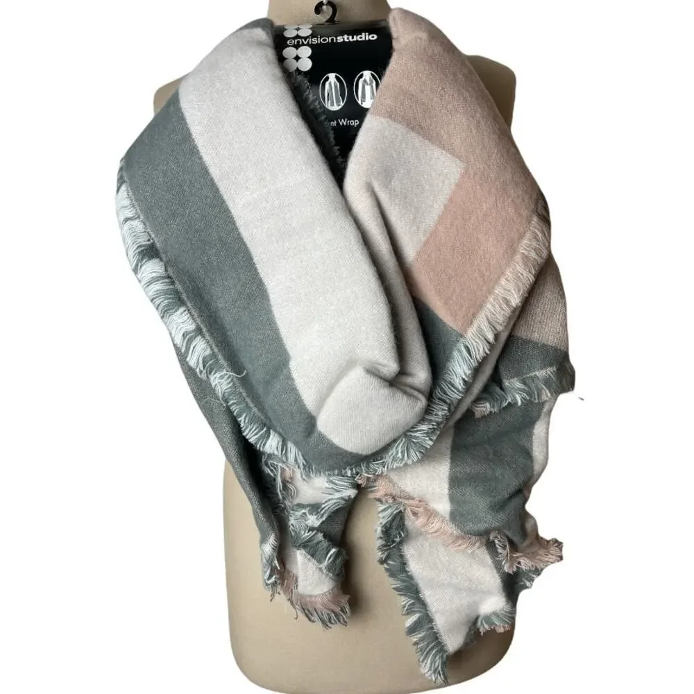 Envision Studio Blanket Wrap Color-Block Multicolor Scarf NWT